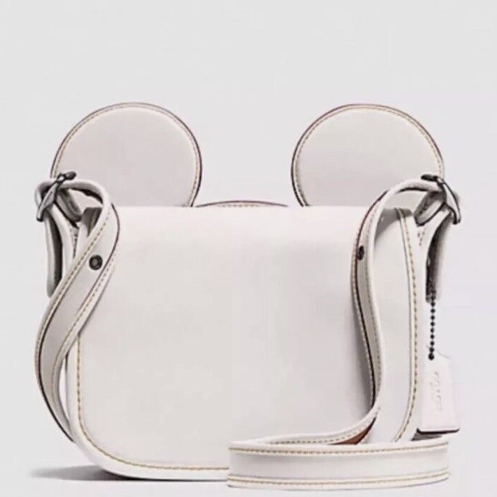 DISNEY X COACH Mickey Mouse Ears White Patricia Leather Saddle Crossbody Bag NWT